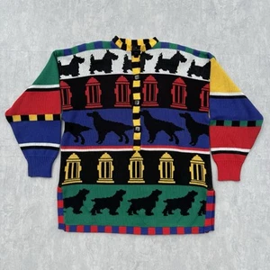 De Colección Lisa Nichols Divertido Cárdigan Tejido Suéter Perro Maestro Arte Animal Zoo Años 90 Grande - Imagen 1 de 18