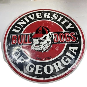 12” GEORGIA BULLDOGS ROUND METAL SIGN RETRO SPORTS UNIVERSITY Game Room Man Cave - Picture 1 of 3