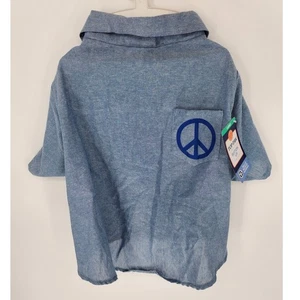 Top Paw Blue Button-Up Dog Shirt with Peace Sign – Size Large - Picture 1 of 6