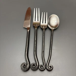 Gourmet Settings TREBLE CLEF Stainless Flatware Coil Tip Black Oxidized 4 Pieces - Picture 1 of 5