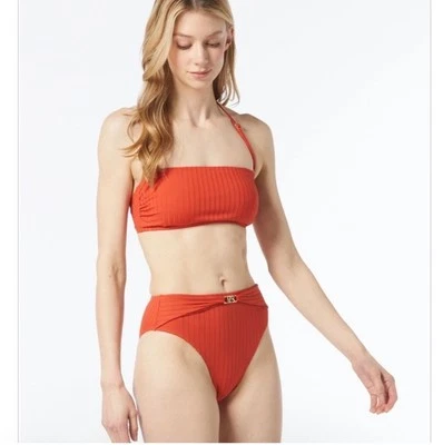 New Michael Kors Ribbed Orange 2 Piece Bikini Set Size Small - Image 1 of 4