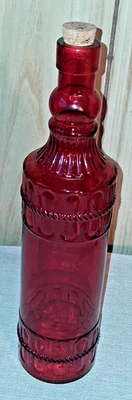 Botella de Vidrio Decorativa Roja 12" con Tapón de Corcho Diseño Elevado Base de 3" Foto 1 de 4