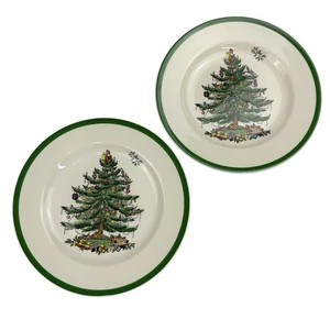 Set of 2 Vintage Spode England Christmas Tree 7.75" Salad Lunch Plates Excellent - Picture 1 of 11