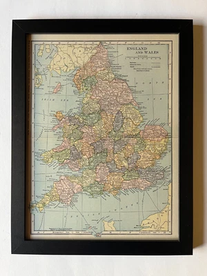 1927 Map of ENGLAND & WALES by C. S. Hammond Large 10" x 13" Frame SEE DESCRIP - Image 1 of 3