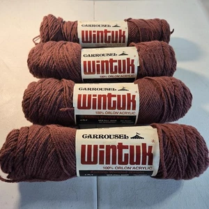 Vintage Lot Of 4 Skeins Wintuk Carrousel 4-Ply 100% Acrylic Yarn Color 320 Wine - Picture 1 of 4