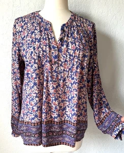 Camicia blusa tunica pintuck manica lunga stampa floreale Knox rosa blu usata in ottime condizioni - Foto 1 di 15