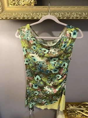 Y2K Women’s Anthropologie Floral Sleeveless Top With Ruffle Design Size M - Image 1 of 3