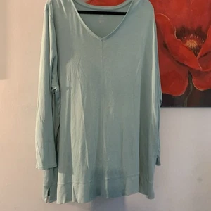 J, Jill Womens Blue Perfect Pima Knit Cotton V-neck Tunic Pullover Top Sz 4X - Picture 1 of 9