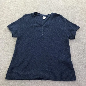 LL Bean Pullover Herren Large Blau Kurzarm Struktur Baumwolle Henley Pulli - Bild 1 von 8