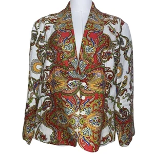 Robert Graham White/Green/Blue/Coral/yellow Paisley 100% Linen Jacket sz 14 - Picture 1 of 8