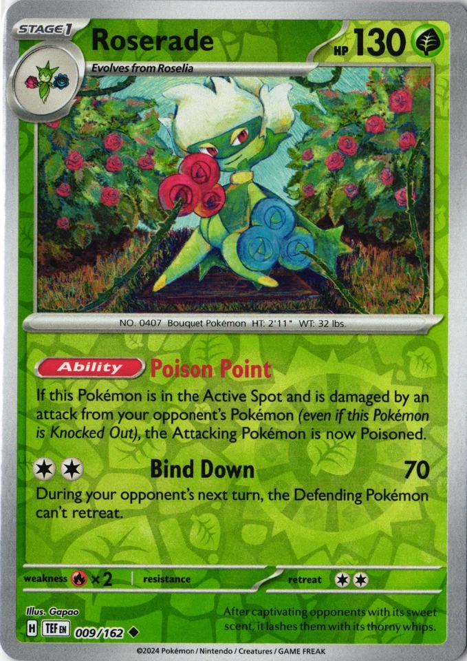Roserade Reverse Holo Uncommon Pokemon SV05: Temporal Forces TEF EN 009/162 NM - Image 1 of 1