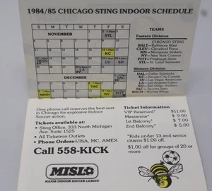 Chicago Sting MISL Pocket Schedule 1984-1985 Great Condition Great Party Gifts - Picture 1 of 5
