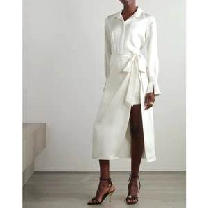SIMKHAI Samba Wrap-effect Satin-crepe Midi Shirt Dress (Size 6) - Picture 1 of 13