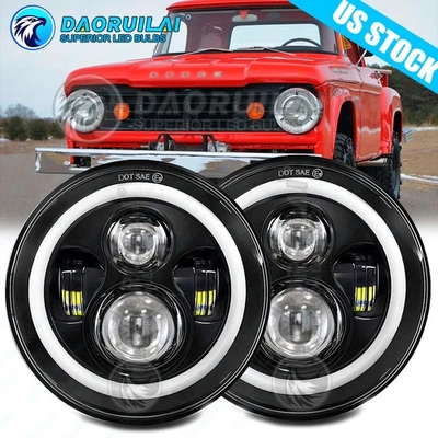 Faros LED halo de 7 pulgadas para camioneta Dodge W100 W200 D100 D200 1969-1978 Foto 1 de 4
