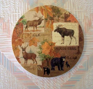 Moose Bear Elk Round Trivet Absorbent Stone Wilderness Trails Pattern - Picture 1 of 2