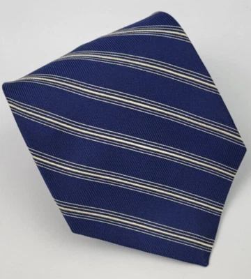 Gitman Bros. 真丝领带蓝色银色条纹男式领带美国 59 x 4 — 第 1/4 张图片