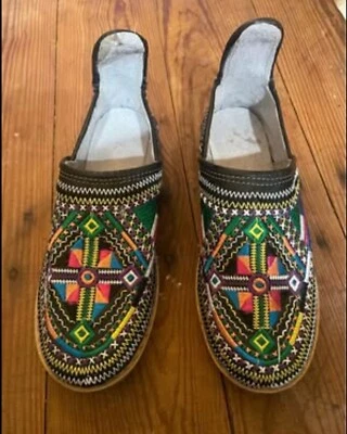 Marroquí Hecho a Mano Tradicional Colorido Cuero Berber Babuches para Mujer Talla 8 Foto 1 de 4