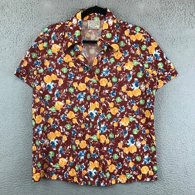 Vintage 70s Sears Perma-Prest Groovy Floral Short Sleeve Button Up The Shirt 18 - Image 1 of 4