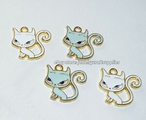 3x Cat Enamel Cartoon Kitten Charms for Bracelet Necklace Pendant Gold tone C448