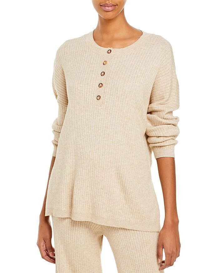 AQUA Top Henley Textured Knit Women Sz L 562