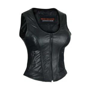 Chaleco de moto chaleco de cuero negro lateral liso de Vance Leather - Imagen 1 de 4