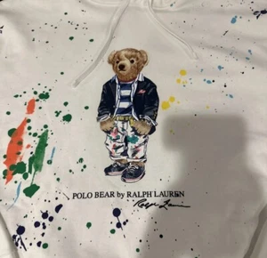 NWT POLO RALPH LAUREN Mens Big & Tall White POLO BEAR Paint Splatter Hoodie-3XLT - Picture 1 of 5