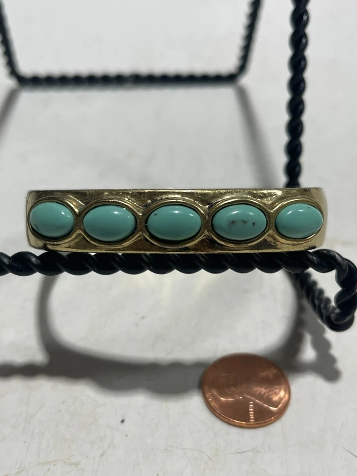 Pulsera Brazalete Piedra Turquesa Latón Vintage Marca Lucky XS Muñeca 2.25" I.D. Foto 1 de 2