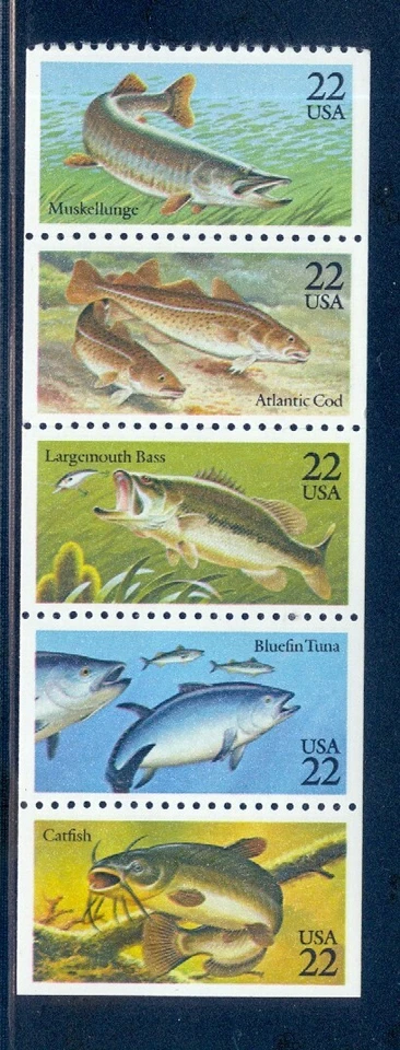 US 2205-2209 BK154 Fish, Booklet Pane of 5, Mint NH - Image 1 of 1