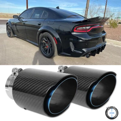 For Dodge Challenger 1970-2023 Dual Exhaust Tip 2.5" Inlet 3.5" Outlet Carbon - Image 1 of 4