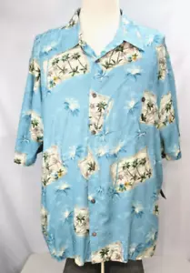 Mens Batik Bay Hawaiian Shrit Sz XXL Lt Blue Palm Tree Floral Beach Button NWT - Picture 1 of 9