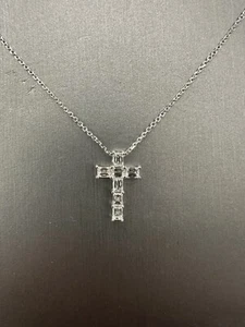 Dainty 18K White Gold 1.1 ctw Natural Crisscut Diamond Cross Pendant Necklace - Picture 1 of 6