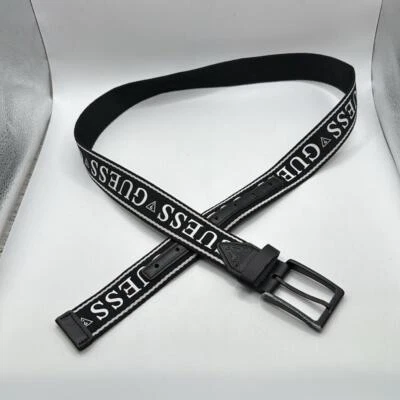 Cinturón Guess Negro Blanco Palabras Hombre Talla M 34 36 Imitación Cuero Foto 1 de 4