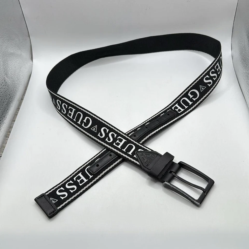 Cinturón Guess Negro Blanco Palabras Hombre Talla M 34 36 Imitación Cuero Foto 1 de 4