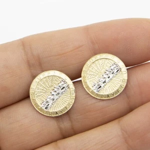 Round Diamond Cut Last Supper Stud Earrings Real Solid 10K Yellow White Gold - Picture 1 of 7