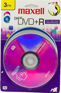 3er-Pack Maxell 4,7 GB Farbe DVD+R 1-16X Geschwindigkeit - Brandneu in Werksverpackung - Bild 1 von 4