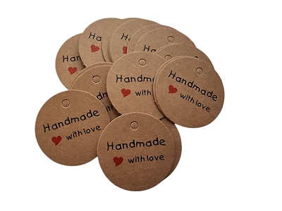 JEWELS AND TOOLS UK Jewellery Display Gift Tag Price Labels Kraft Brown ~ Handmade With Love 4.5cm