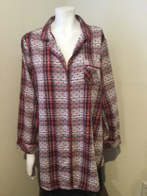 Women’s VICTORIA’S SECRET Button Long Sleeve Red Check Cotton/modal Top Size L/G - Image 1 of 4