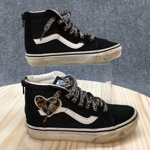 Vans Shoes Kids 1 Girls Leopard Sk8-Hi Back Zip High Top Sneakers Black Suede - Picture 1 of 18