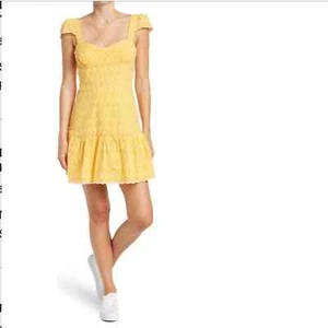 Betsey Johnson gelb-weiß Flügelärmel Ösen Strick Minikleid M - Bild 1 von 8