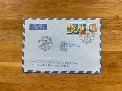 FINLAND SUOMI 1976 COVER FINNAIR FIRST FLIGHT HELSINKI HELSINGFORS BANGKOK - Image 1 of 2