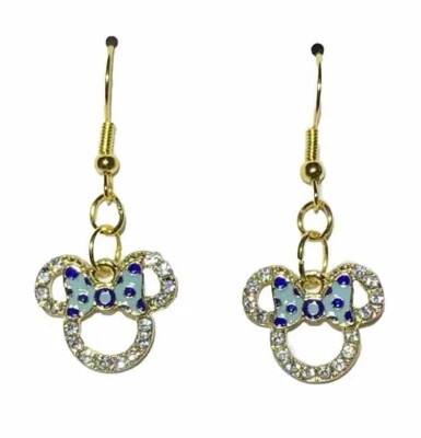 ¡Pendientes colgantes dorados de Minnie Mouse circonita cúbica cristalina!! Foto 1 de 4