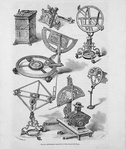 ANCIENS INSTRUMENTS de l'OBSERVATOIRE de PARIS - Gravure du 19e siècle - Picture 1 of 2