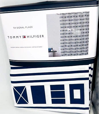 Tommy Hilfiger Banderas de Señal Tela Cortina de Ducha Azul Marino y Verde Geométrico 72 X 72 Foto 1 de 3