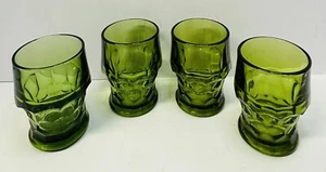 Vintage Thick Cut Green Glass MCM Juice Glasses Whiskey Glasses Set of 4 - Picture 1 of 4
