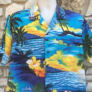 Camisa Hawaiana De Colección Ali'i Para Hombres L Azul Surf Hibisco Abotonada Aloha Friday - Imagen 1 de 6