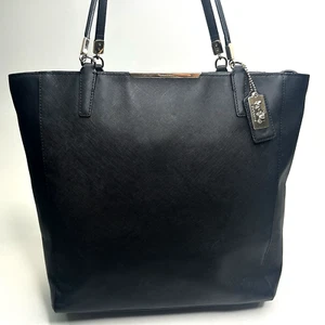 COACH Madison North South Saffiano Leather Tote Black Large Shoulder Gold Hdw - Picture 1 of 10