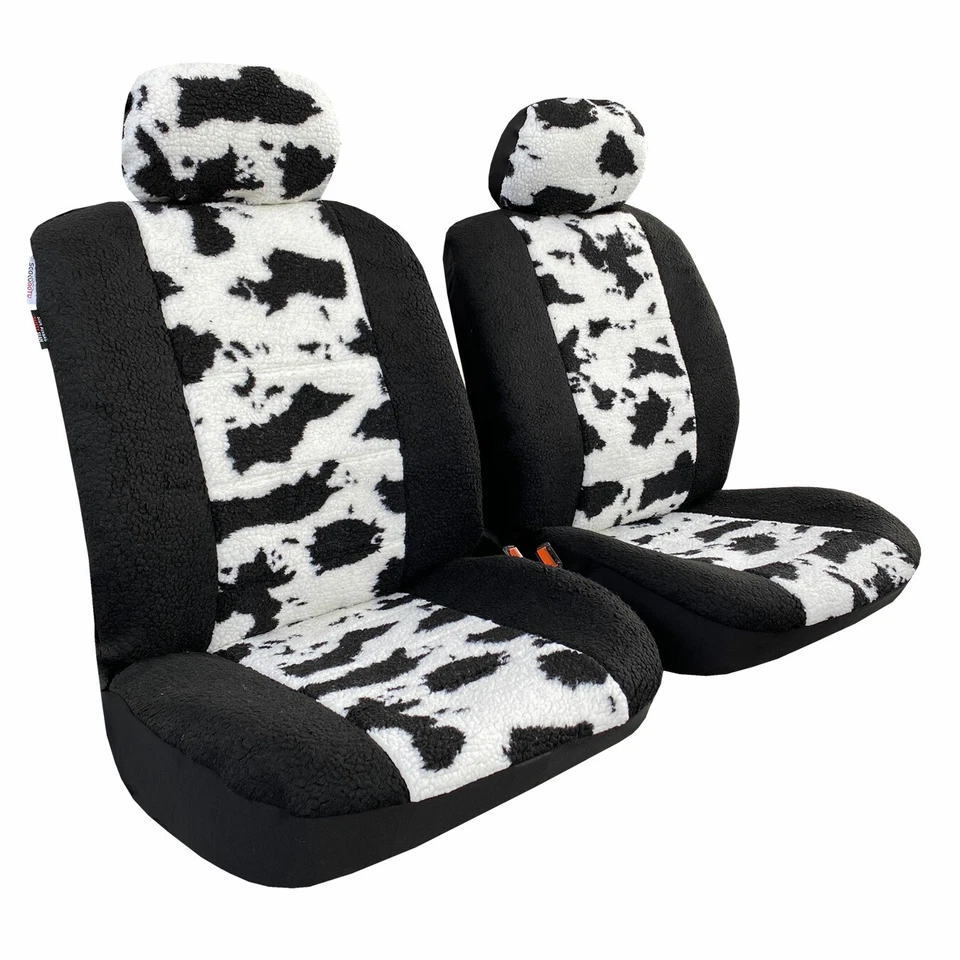 For Toyota Corolla Faux Sheepskin Cow Design Velour Front Car Seat Covers - Image 1 of 1