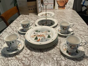 Vintage Sango Set 4 Plate, 4 Cup & 4 Saucer & serving tray, 3900 "Silent Night” - Picture 1 of 24