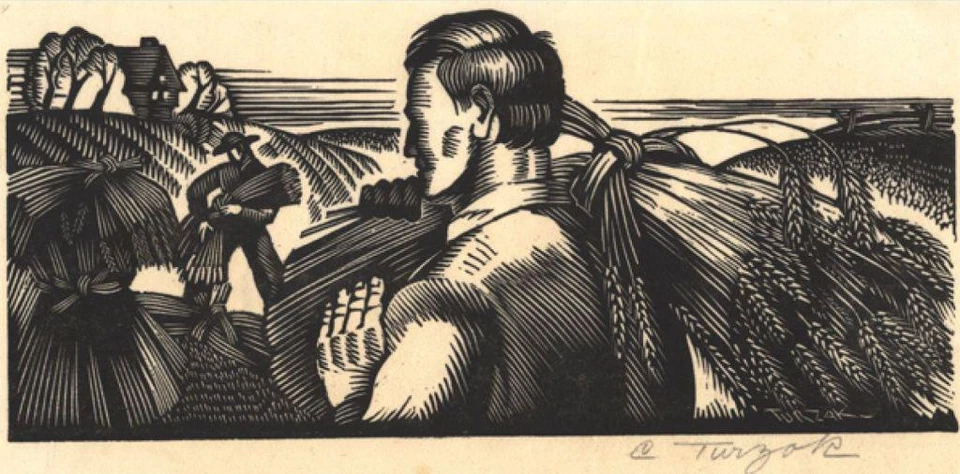 Wheat Farmer by Charles Turzak – 1931 WPA Woodcut of American Agriculture - Image 1 of 1