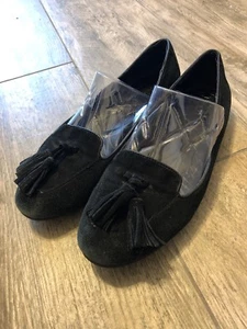 Ladies Born Kary Loafer Tassel Flat Slip On Shoe Black Suede Leather #D84203 9 M - Picture 1 of 12